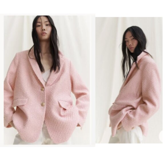 NWT- H & M Bouclé Blazer in Pink Size M - Picture 1 of 16
